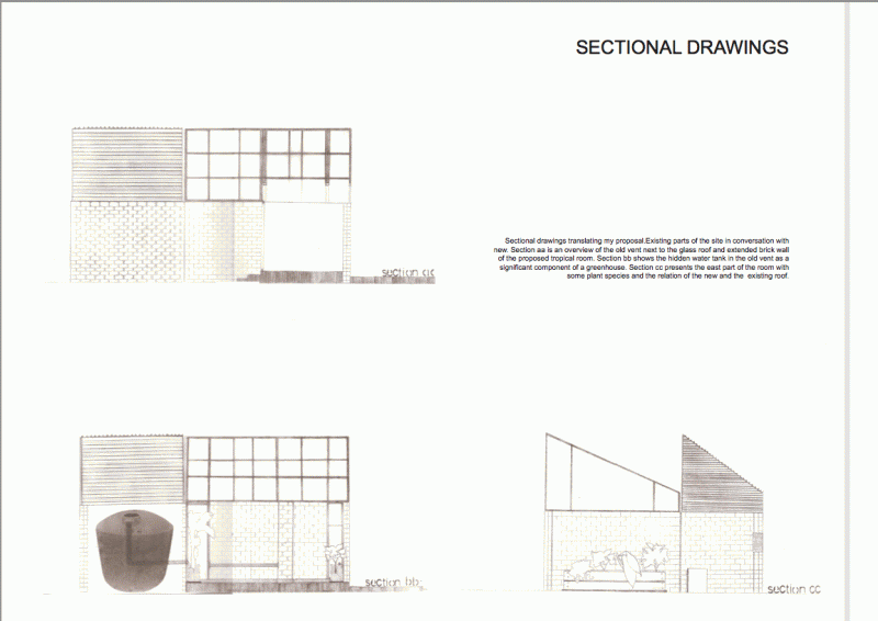 Sectional drawings of existing site and added proposals.
